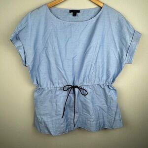J. Crew Light Blue Chambray Drawstring Waist Dolman Sleeve Top Size S